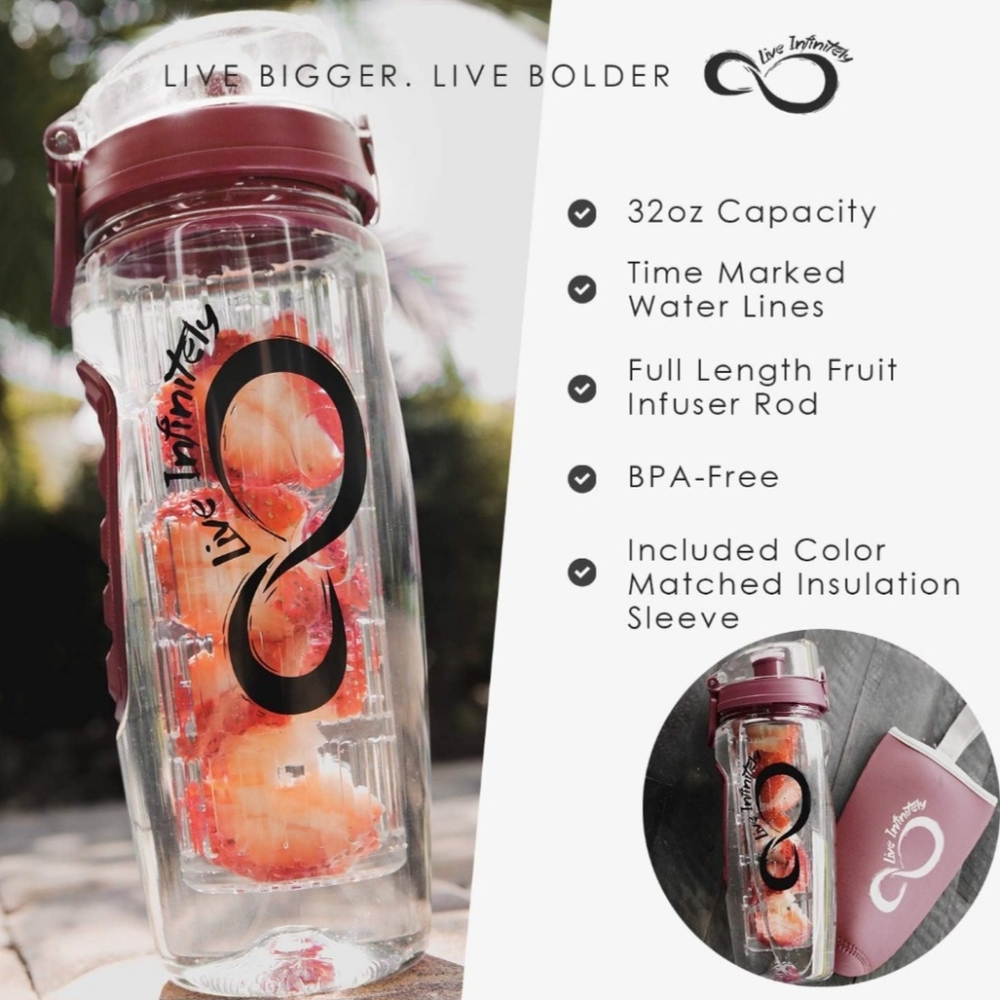 Live Infinitely 32oz Infuser Water Bottle With Sleeve/Bundle - Both - Picture 7 of 13